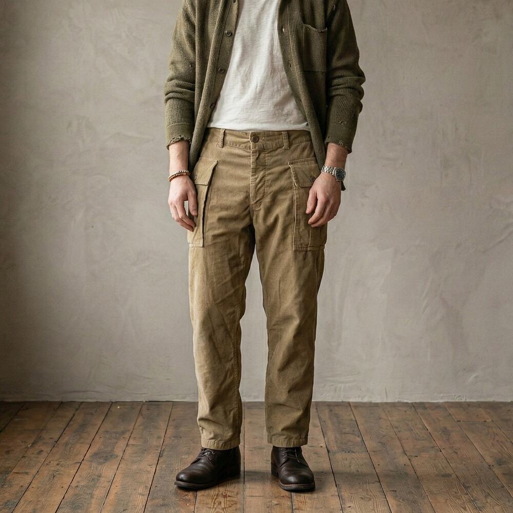 SAGE DE CRET Military Cargo Pants Olive Brown Cotton Hemp size Large
